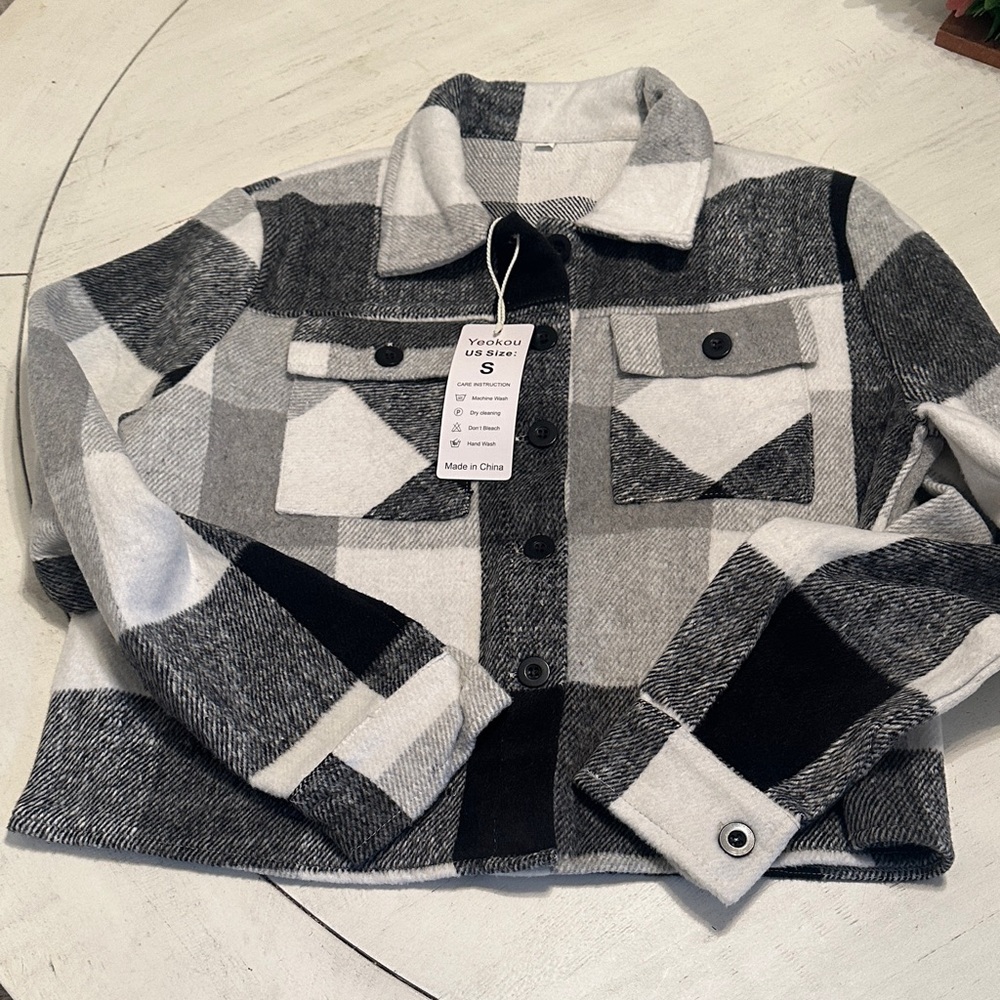 Plaid Utility Jacket - Black and Gray